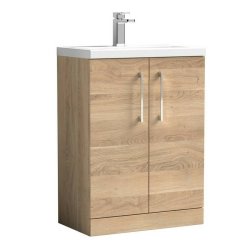 Nuie Arno Bleached Oak 600mm Compact Floor Standing 2 Door Vanity Unit