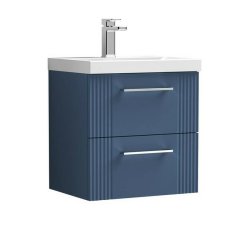 Nuie Deco Blue 500mm Wall Hung 2 Drawer Vanity Unit