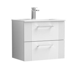 Nuie Deco White 600mm Wall Hung 2 Drawer Vanity Unit