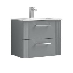 Nuie Deco Grey 600mm Wall Hung 2 Drawer Vanity Unit