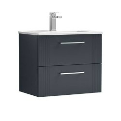 Nuie Deco Soft Black 600mm Wall Hung 2 Drawer Vanity Unit