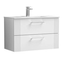 Nuie Deco White 800mm Wall Hung 2 Drawer Vanity Unit