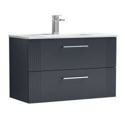 Nuie Deco Soft Black 800mm Wall Hung 2 Drawer Vanity Unit