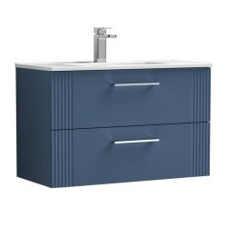 Nuie Deco Blue 800mm Wall Hung 2 Drawer Vanity Unit