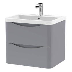 Nuie Lunar Grey 600mm Wall Hung 2 Drawer Vanity Unit