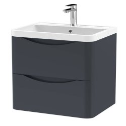 Nuie Lunar Soft Black 600mm Wall Hung 2 Drawer Vanity Unit