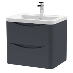 Nuie Lunar Soft Black 600mm Wall Hung 2 Drawer Vanity Unit