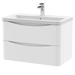 Nuie Lunar White 800mm Wall Hung 2 Drawer Vanity Unit