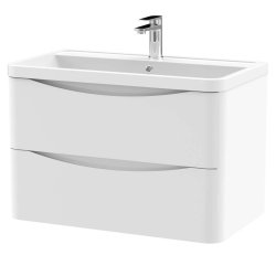 Nuie Lunar White 800mm Wall Hung 2 Drawer Vanity Unit