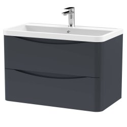 Nuie Lunar Soft Black 800mm Wall Hung 2 Drawer Vanity Unit