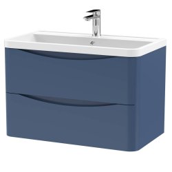 Nuie Lunar Blue 800mm Wall Hung 2 Drawer Vanity Unit