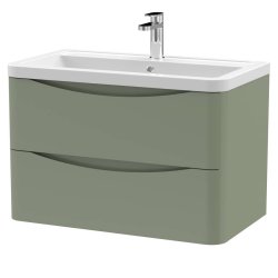 Nuie Lunar Green 800mm Wall Hung 2 Drawer Vanity Unit