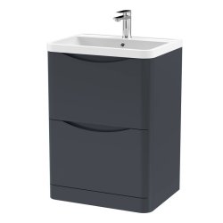 Nuie Lunar Soft Black 600mm Floor Standing 2 Drawer Vanity Unit