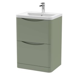 Nuie Lunar Green 600mm Floor Standing 2 Drawer Vanity Unit