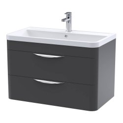 Nuie Parade Soft Black 800mm Wall Hung 2 Drawer Vanity Unit