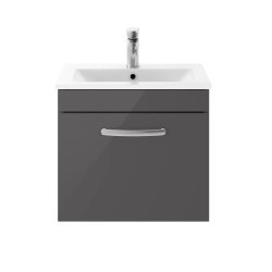 Nuie Athena Grey 500mm Wall Hung 1 Drawer Vanity Unit