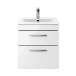 Nuie Athena White 500mm Wall Hung 2 Drawer Vanity Unit