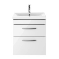 Nuie Athena White 500mm Wall Hung 2 Drawer Vanity Unit