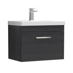 Nuie Athena Black 600mm Wall Hung 1 Drawer Vanity Unit