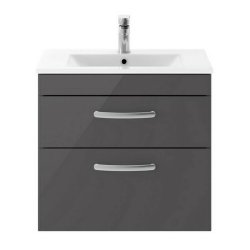 Nuie Athena Grey 600mm Wall Hung 2 Drawer Vanity Unit