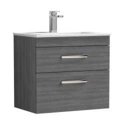 Nuie Athena Anthracite 600mm Wall Hung 2 Drawer Vanity Unit