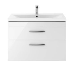 Nuie Athena White 800mm Wall Hung 2 Drawer Vanity Unit