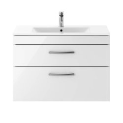 Nuie Athena White 800mm Wall Hung 2 Drawer Vanity Unit