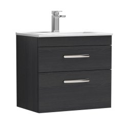 Nuie Athena Black 600mm Wall Hung 2 Drawer Vanity Unit