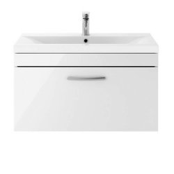 Nuie Athena White 800mm Wall Hung 1 Drawer Vanity Unit