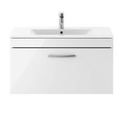 Nuie Athena White 800mm Wall Hung 1 Drawer Vanity Unit