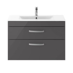 Nuie Athena Grey 800mm Wall Hung 2 Drawer Vanity Unit