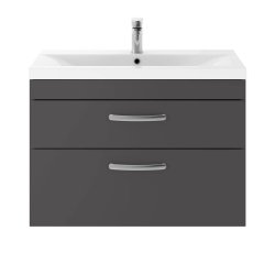 Nuie Athena Grey 800mm Wall Hung 2 Drawer Vanity Unit