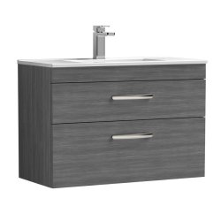 Nuie Athena Anthracite 800mm Wall Hung 2 Drawer Vanity Unit