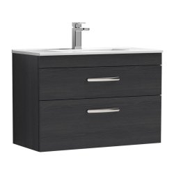 Nuie Athena Black 800mm Wall Hung 2 Drawer Vanity Unit