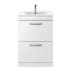 Nuie Athena White 600mm Floor Standing 2 Drawer Vanity Unit (ATH034A)