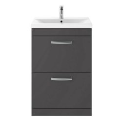 Nuie Athena Grey 600mm Floor Standing 2 Drawer Vanity Unit