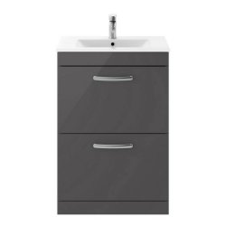 Nuie Athena Grey 600mm Floor Standing 2 Drawer Vanity Unit