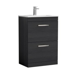 Nuie Athena Black 600mm Floor Standing 2 Drawer Vanity Unit