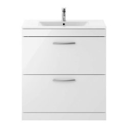 Nuie Athena White 800mm Floor Standing 2 Drawer Vanity Unit