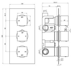 Ajax Brigsley Chrome Round Thermostatic Three Outlet Triple Shower Valve