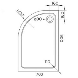 Arley Hydro45 900 x 760mm White LH Offset Quadrant Shower Tray