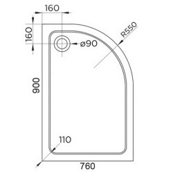 Arley Hydro45 900 x 760mm White RH Offset Quadrant Shower Tray