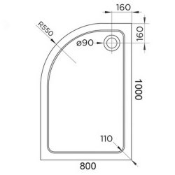 Arley Hydro45 1000 x 800mm White LH Offset Quadrant Shower Tray