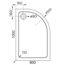 Arley Hydro45 1000 x 800mm White RH Offset Quadrant Shower Tray