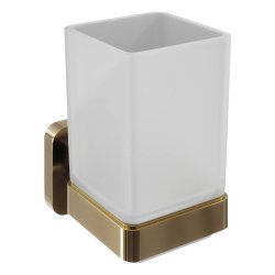 Trisen Brushed Brass Tumbler Holder With Glass Tumbler