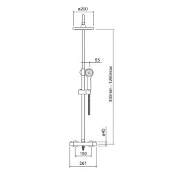 Trisen Verdura Black Rigid Riser Thermostatic Mixer Shower