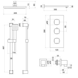 Trisen Raffa Black Concealed Thermostatic Shower Set