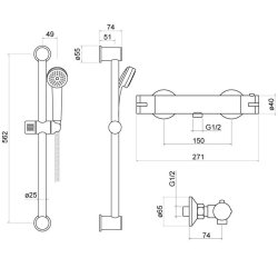 Trisen Sharo Chrome Exposed Round Bar Valve Shower