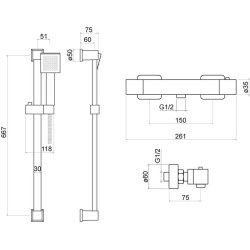 Trisen Piron Black Exposed Square Bar Valve Shower