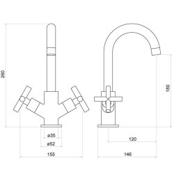 Trisen Prose Chrome Two Cross Handle Kitchen Mixer